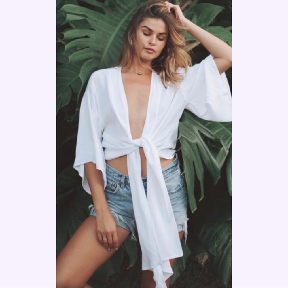 XIX Palms: White Sands Kimono tie top